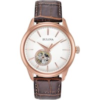 Bulova reloj clásico automático hombre correa de cuero apertura y segundero | Marrón